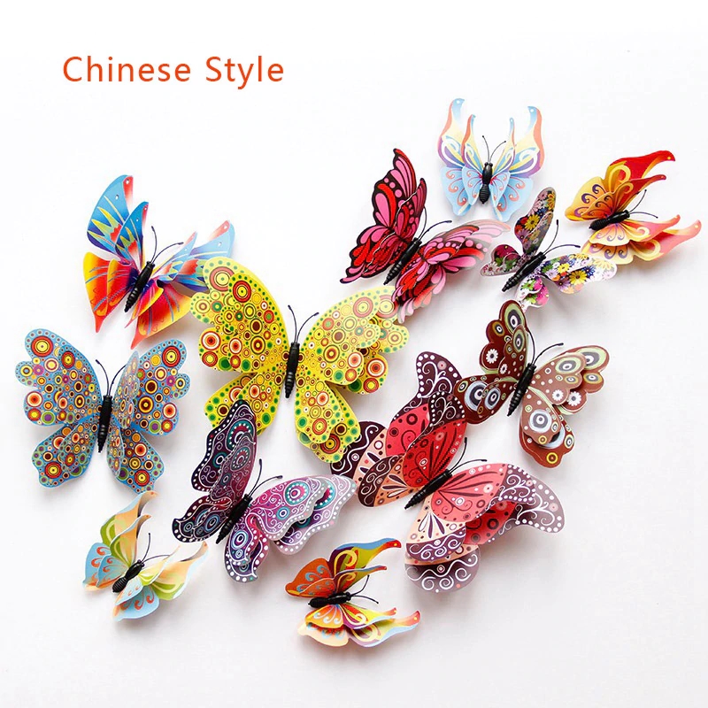 3D dvojvrstvový  motýl - SADA 12 x motýlek   ČÍNSKÝ STYL