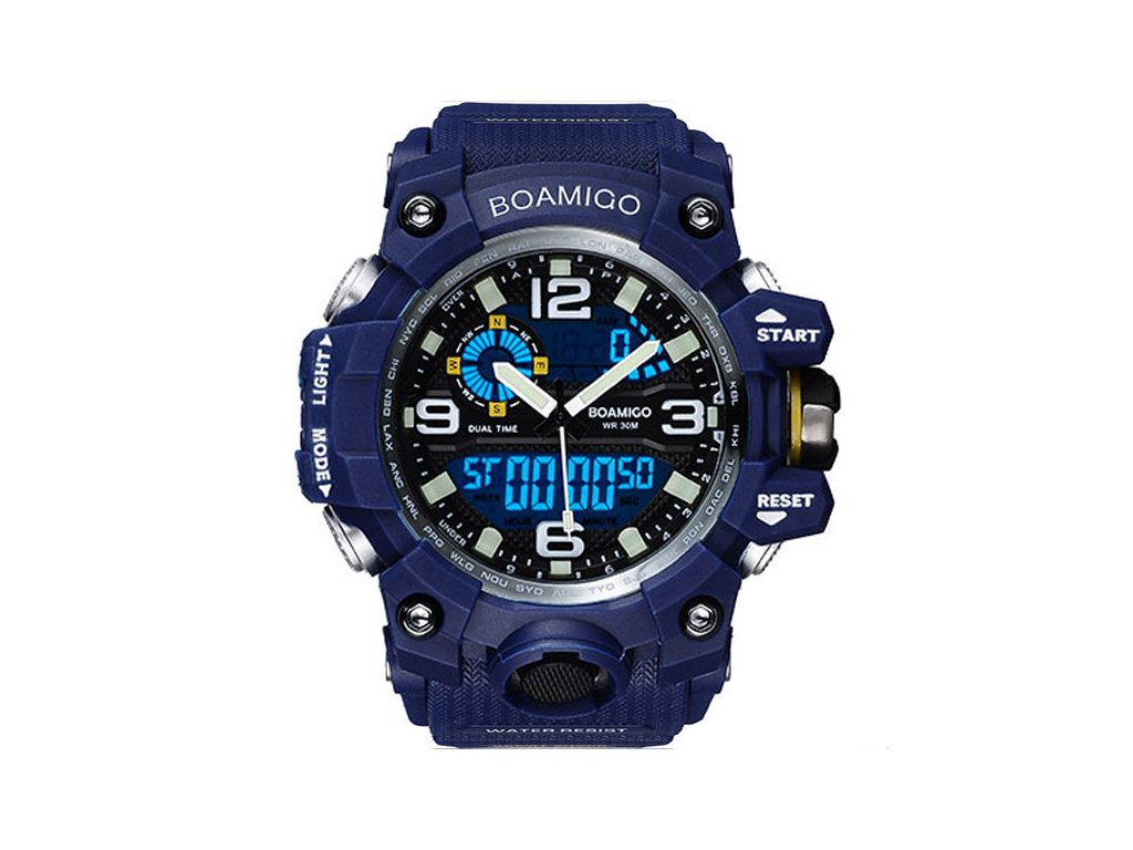 Sportovní hodinky BOAMIGO Značka Digital LED  modrá s rámečkem