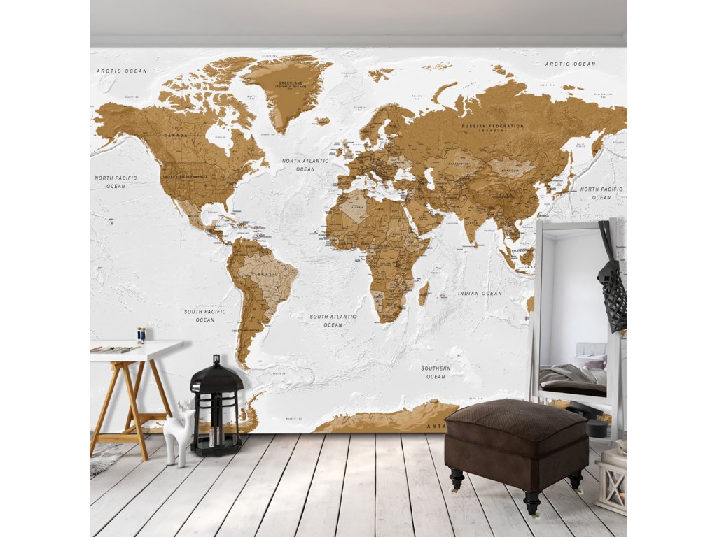 Samolepící fototapeta -World Map: White Oceans