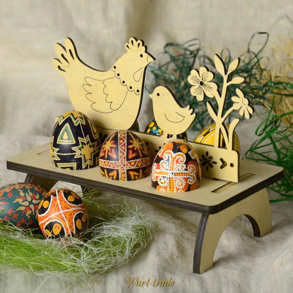 Dřevěná velikonoční dekorace na vajíčka SLEPIČKA A KUŘÁTKO