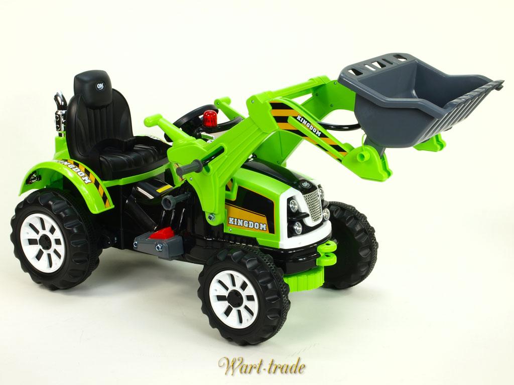 Elektrický traktor Kingdom s nakládací lžící zelený