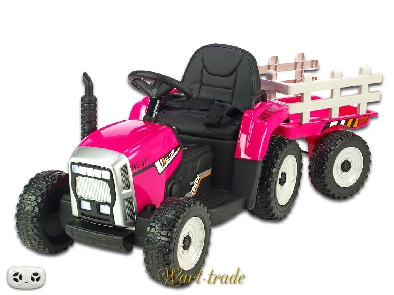 Elektrický rozkošný traktor s vlekem růžový