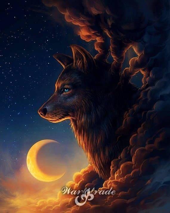 Diamantové malování vlk v mracích