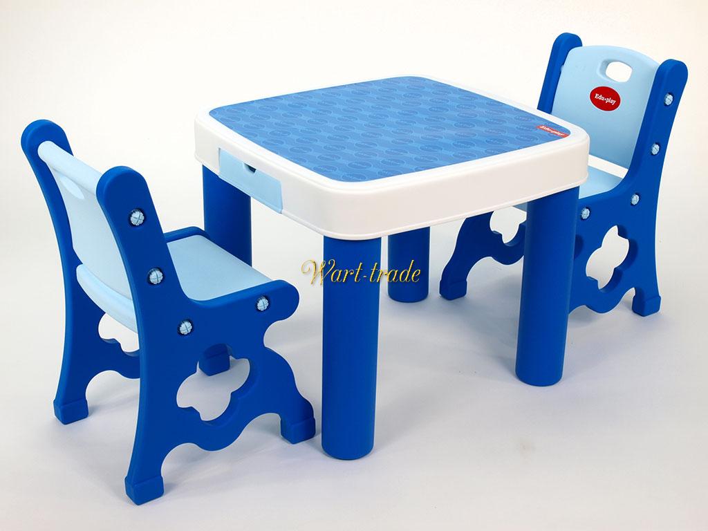 Sada dvou židliček a stolku se 2 šuplíky pro dětičky, modrý