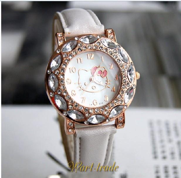 Dětské hodinky Hello Kitty s diamanty - bílé