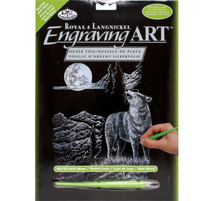 ROYAL and LANGNICKEL Stříbrný vyškrabovací obrázek - Vlk s měsícem