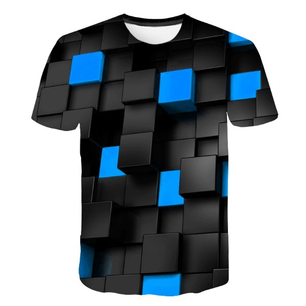 3D tričko iluze kostky ,modré