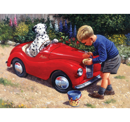 Malování podle čísel- Dalmatin v červeném autě