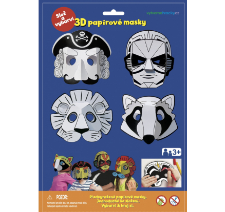 3D Karnevalové masky 4ks - Pirát , superhrdina, lev, mýval