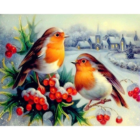 Diamantové malování  "ptáčci v zimě"