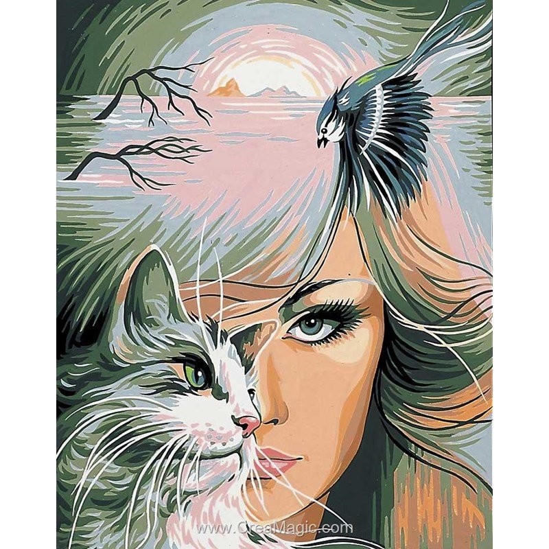 Diamantové  malování Dívka s kočkou