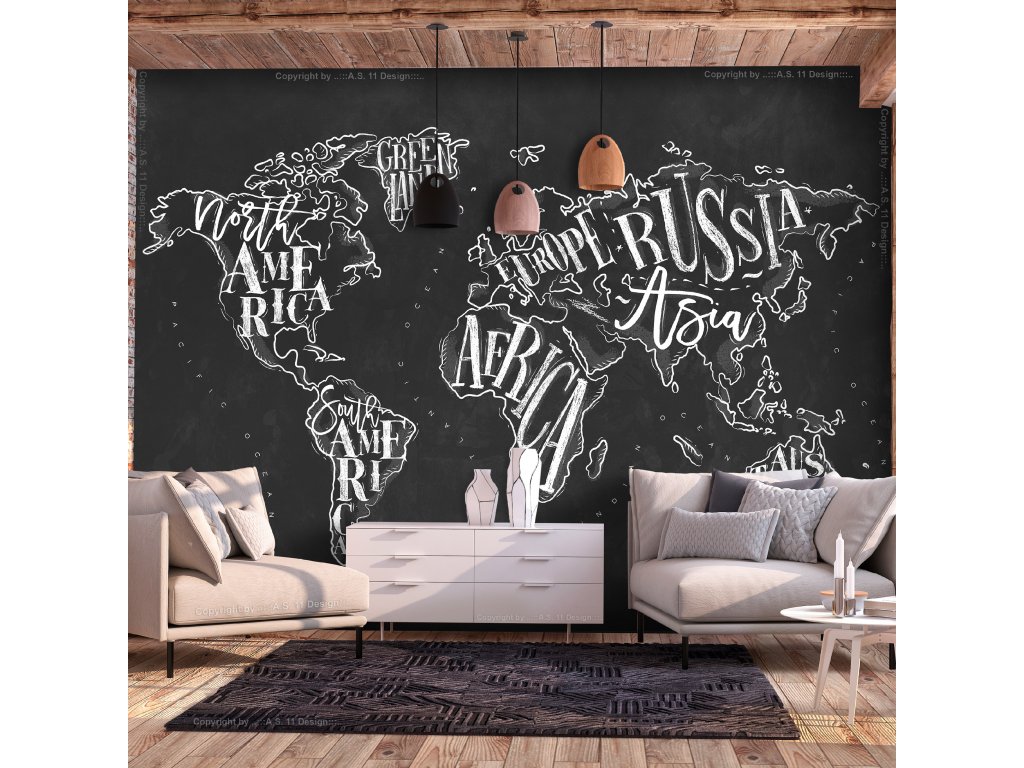 Fototapeta - Retro Continents (Black)