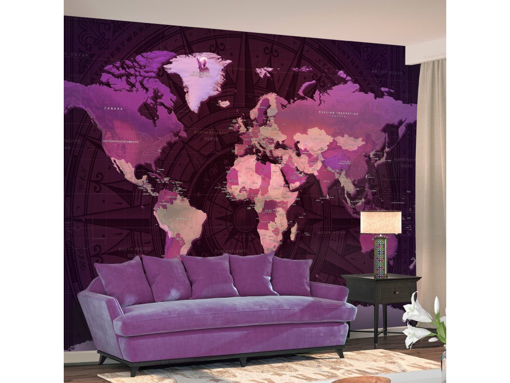 Samolepící fototapeta -  Purple World Map