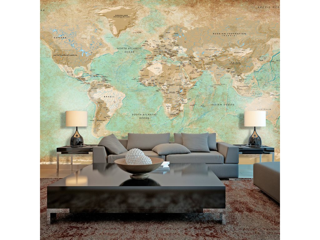 Samolepící fototapeta - Turquoise World Map II